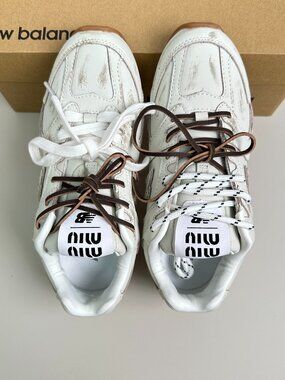 Miu Miu x New Balance Distressed White/Brown Retro Collaboration Running Shoes